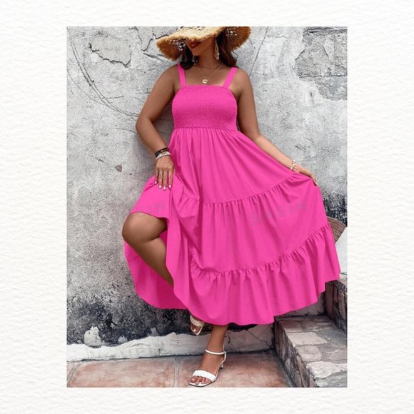 Midi Tiered Sundress Pink 2XL NIB - Picture 1 of 13